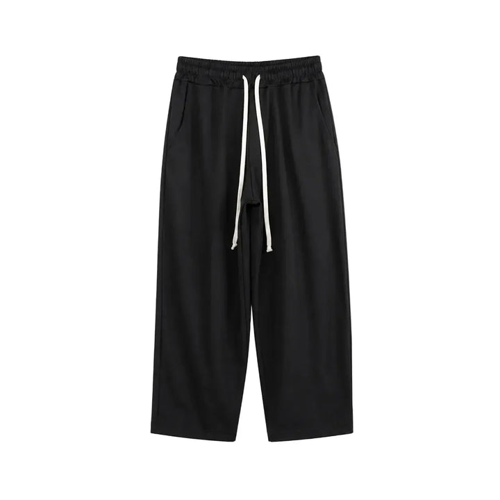 Pantaloni wide leg negri pentru bărbați, vedere frontală cu talie elastică