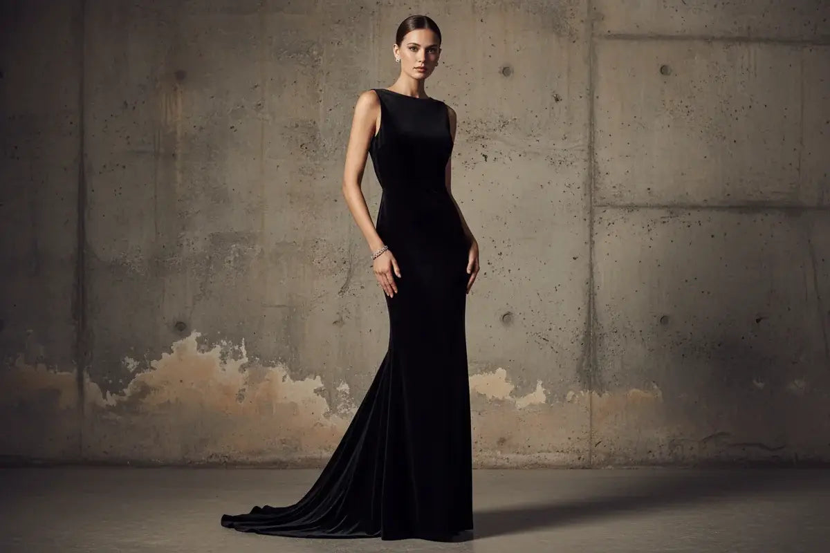 Hosszú, fekete estélyi ruhát viselő nő