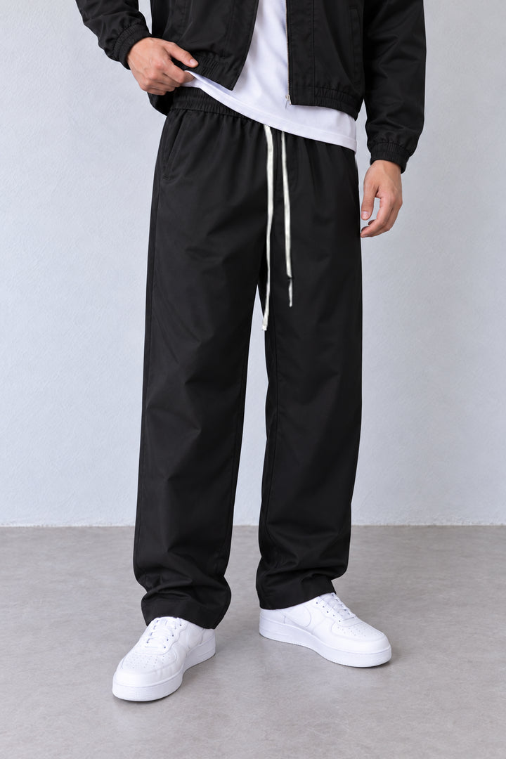 Compleu negru GL-5130 din trei sferturi, tricou lung sub jachetă și pantaloni cu șnur