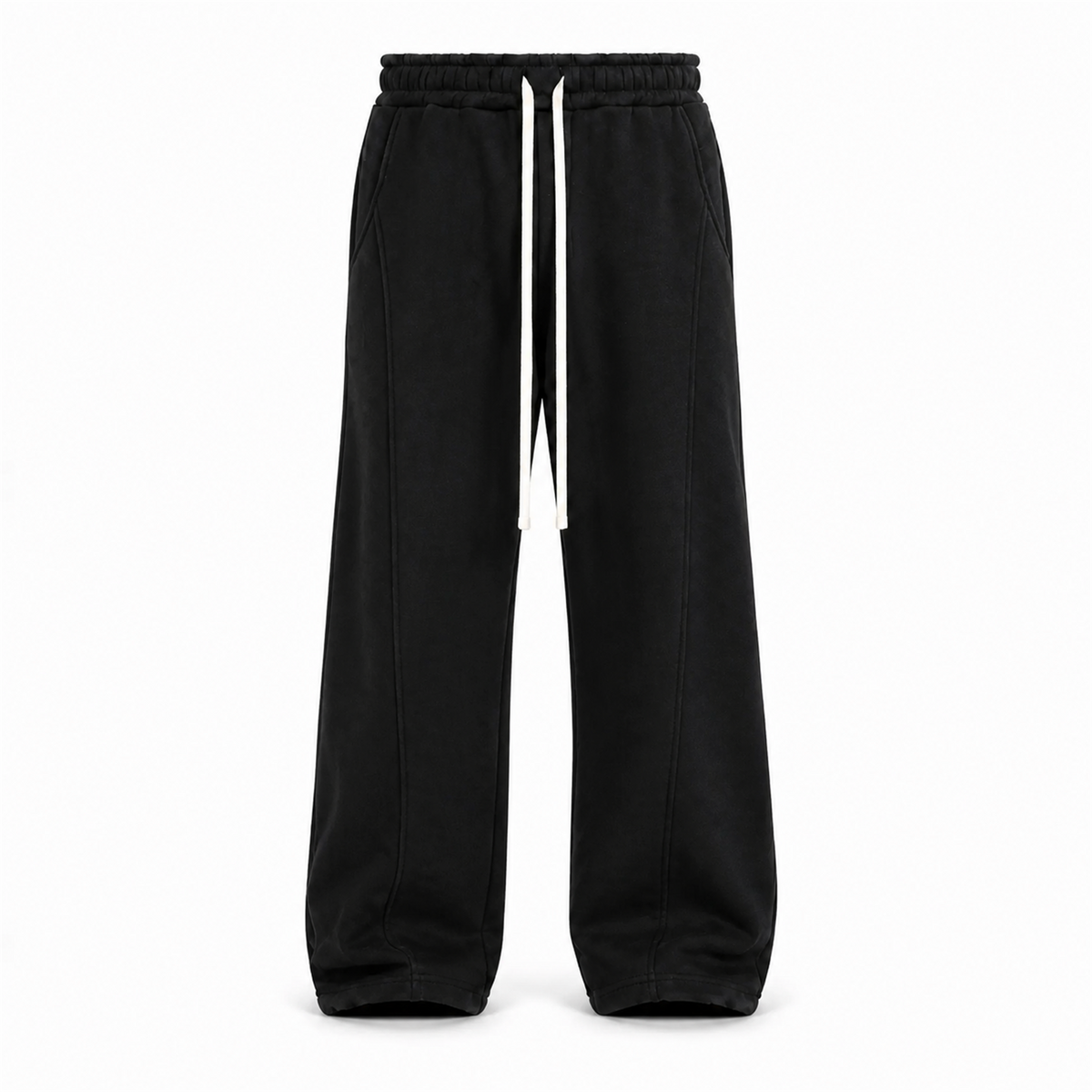 Pantaloni Bărbați Negri Baggy Fit din Bumbac - vedere frontală ghost