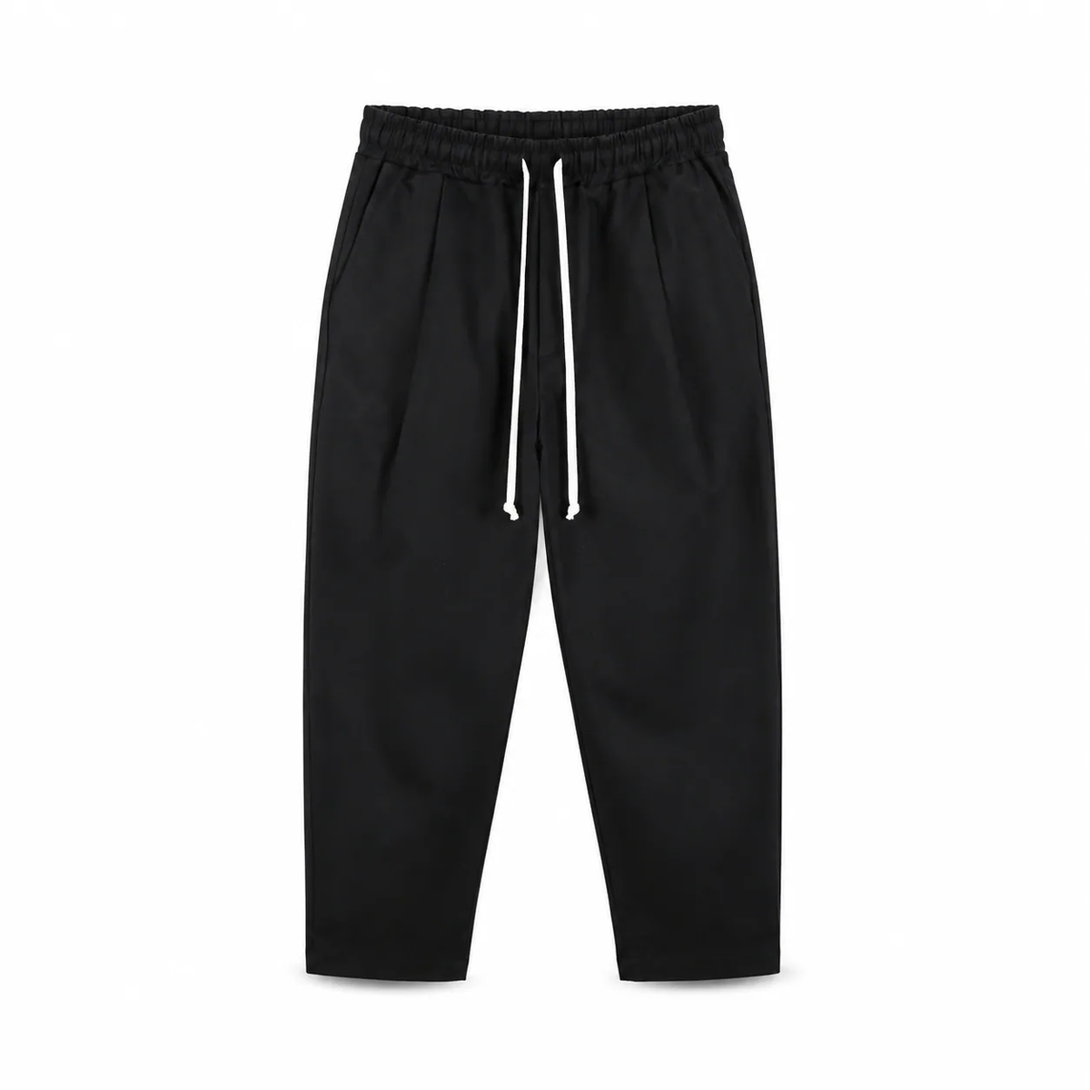 Pantaloni negri bărbați ușor slim cu șnur, vedere frontală produs