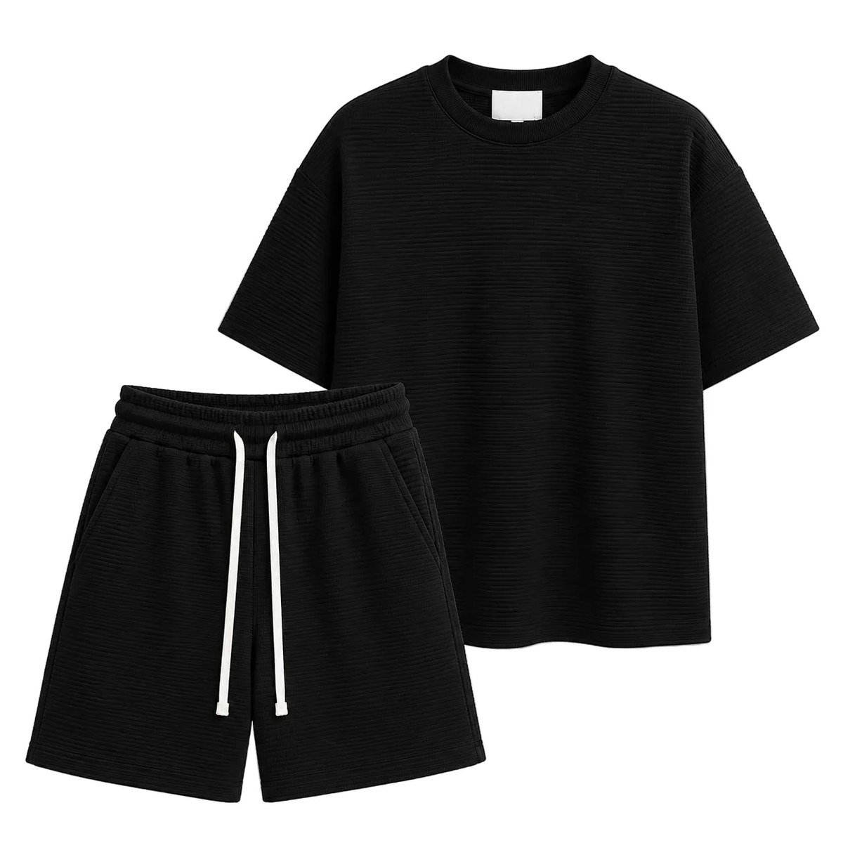 Compleu negru premium pentru bărbați cu material striat și design modern oversized