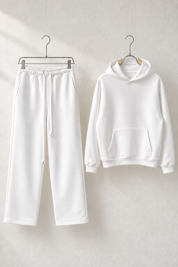 Trening Alb Bărbați cu Hanorac și Pantaloni Drepți – LEO23/LEO19